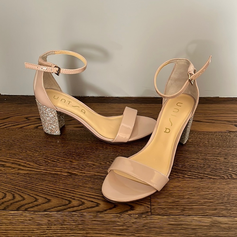 Nude Sparkle Heel Unisa Dressy Sandals Size 7.5